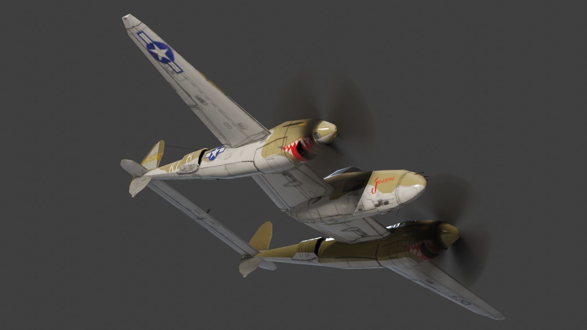 Lockheed P-38 Lightning WW2 fighter Low-poly 3D model_10