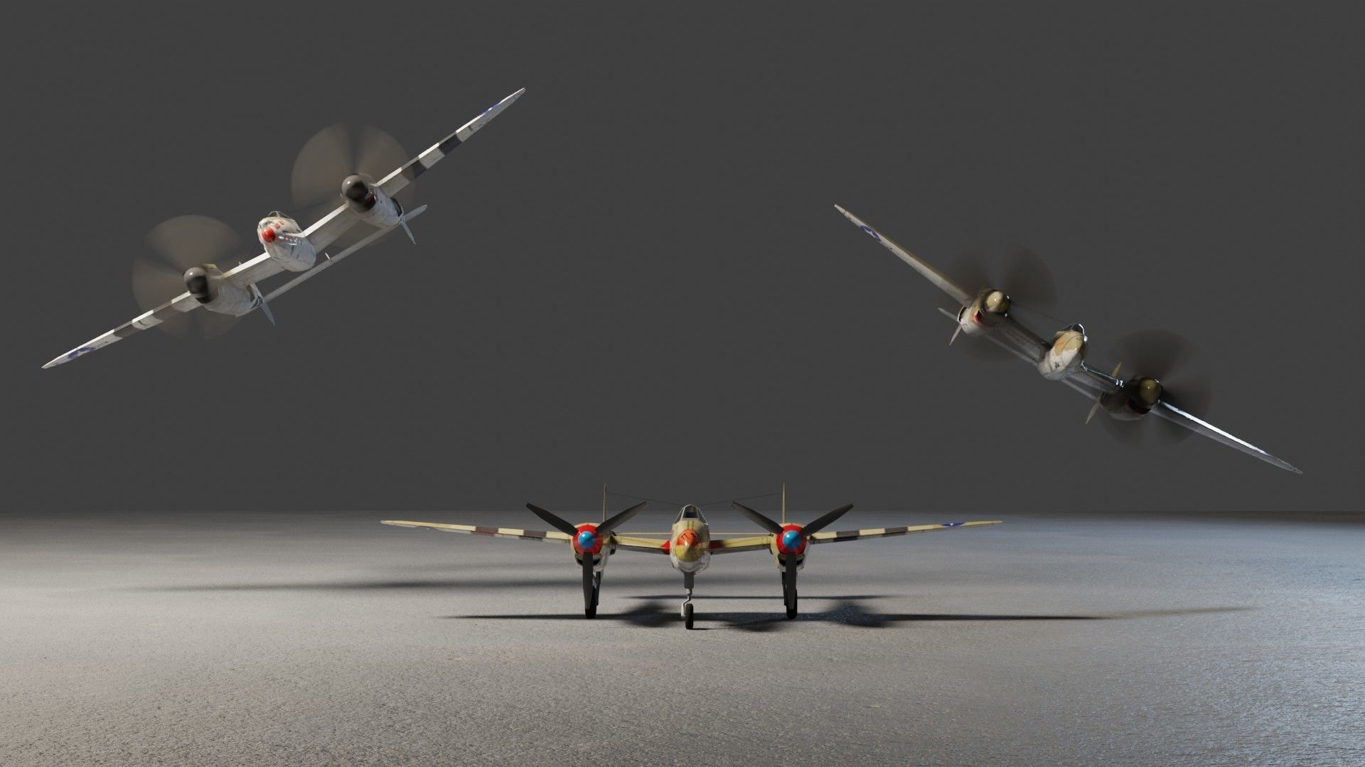 Lockheed P-38 Lightning WW2 fighter Low-poly 3D model_5