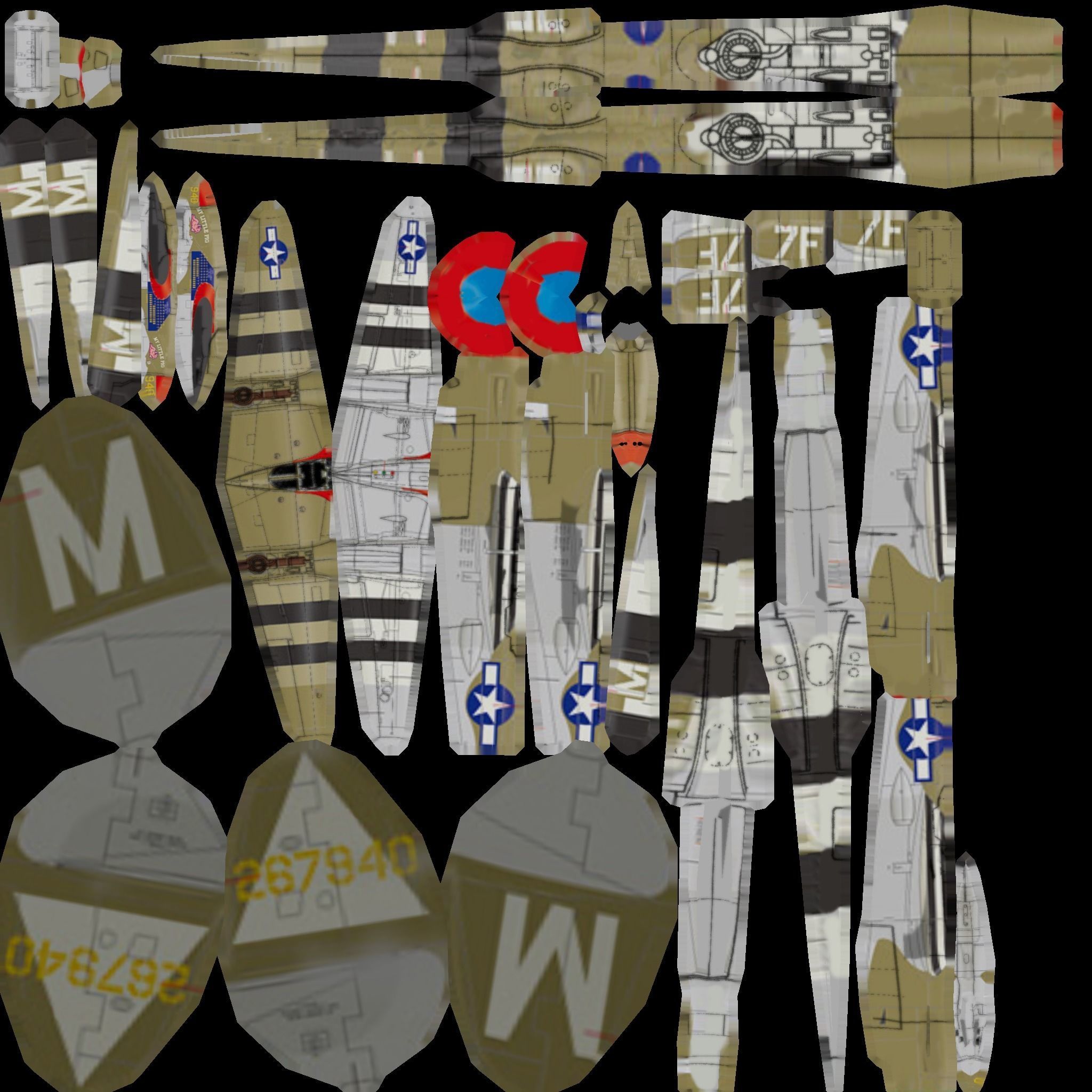 Lockheed P-38 Lightning WW2 fighter Low-poly 3D model_17