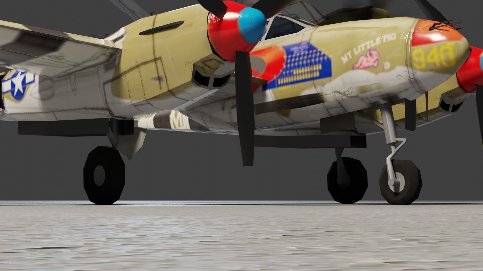 Lockheed P-38 Lightning WW2 fighter Low-poly 3D model_14