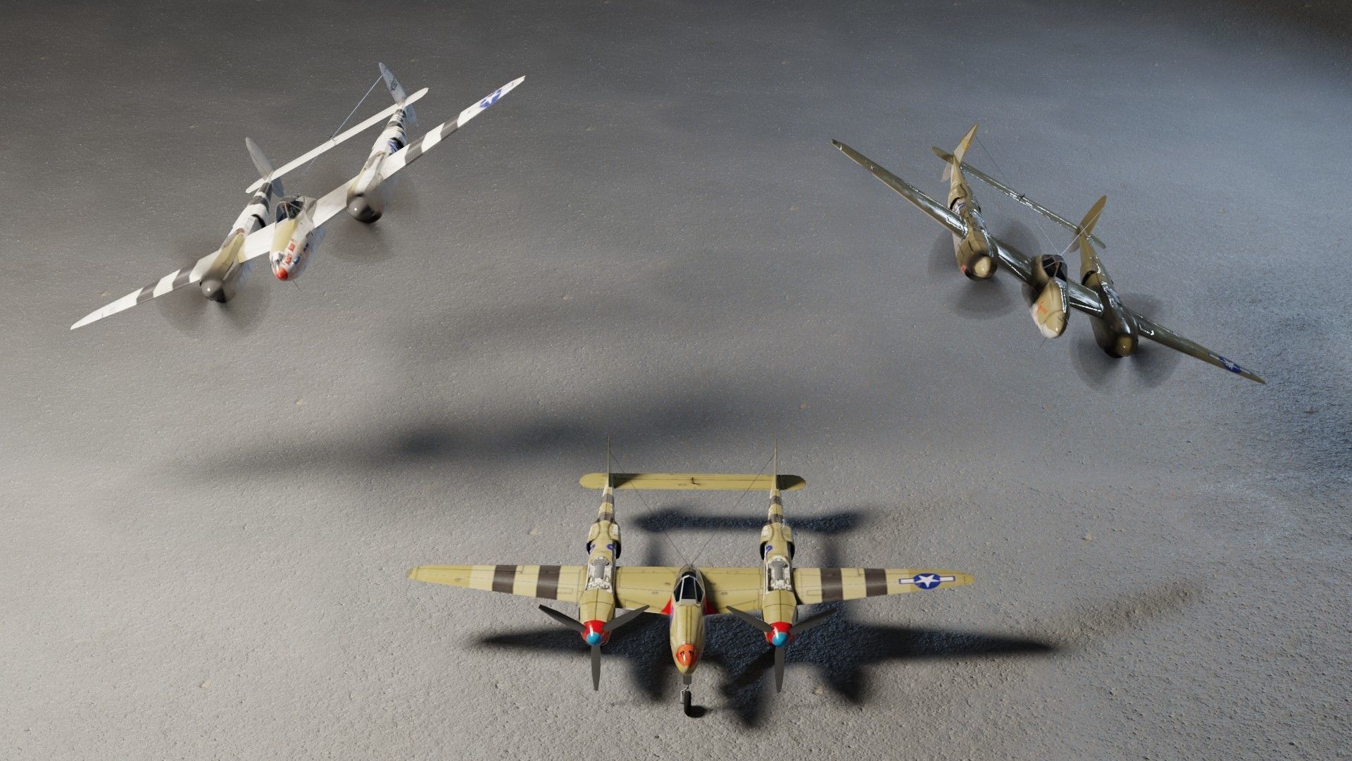 Lockheed P-38 Lightning WW2 fighter Low-poly 3D model_1