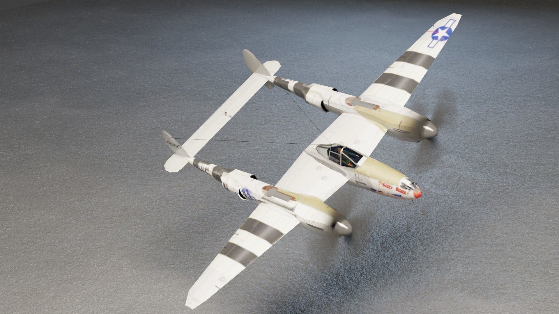 Lockheed P-38 Lightning WW2 fighter Low-poly 3D model_13
