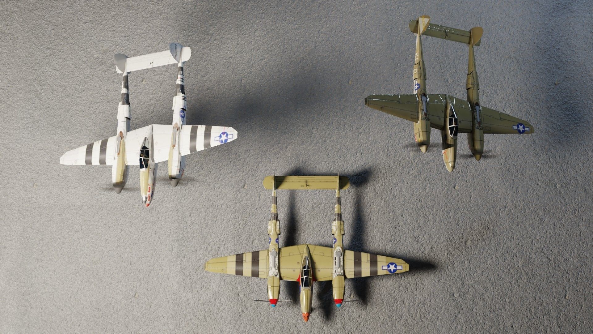 Lockheed P-38 Lightning WW2 fighter Low-poly 3D model_6