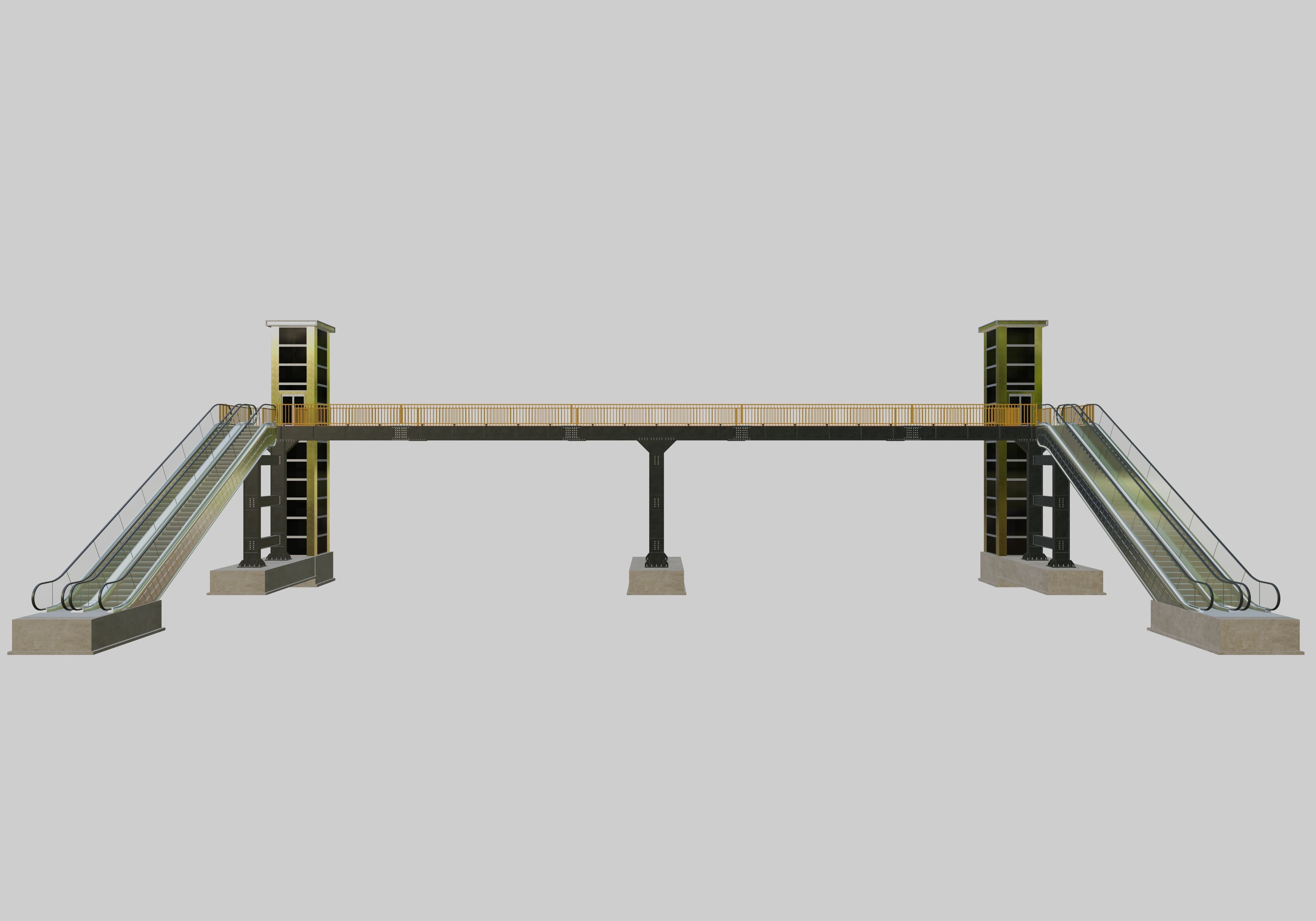 Steel Pedestrian Bridge Elevator Escalator Straight Type 22 3D Model CGTrader