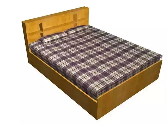 Bed model wooden with plaid sheets