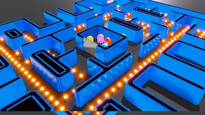 Pacmen maze with lights in it 3D model
