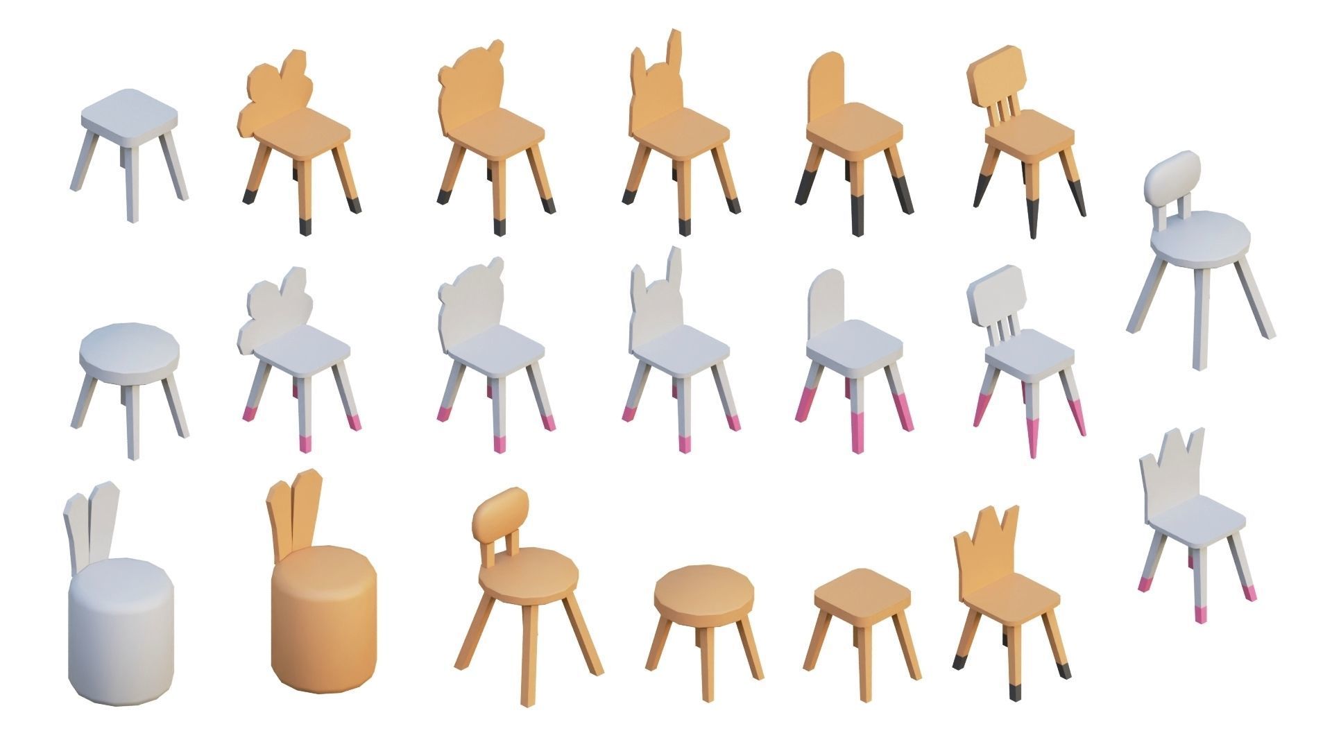 Low Poly Furniture - 1000 models collection interior Vol1-Vol2 Low-poly 3D model_19