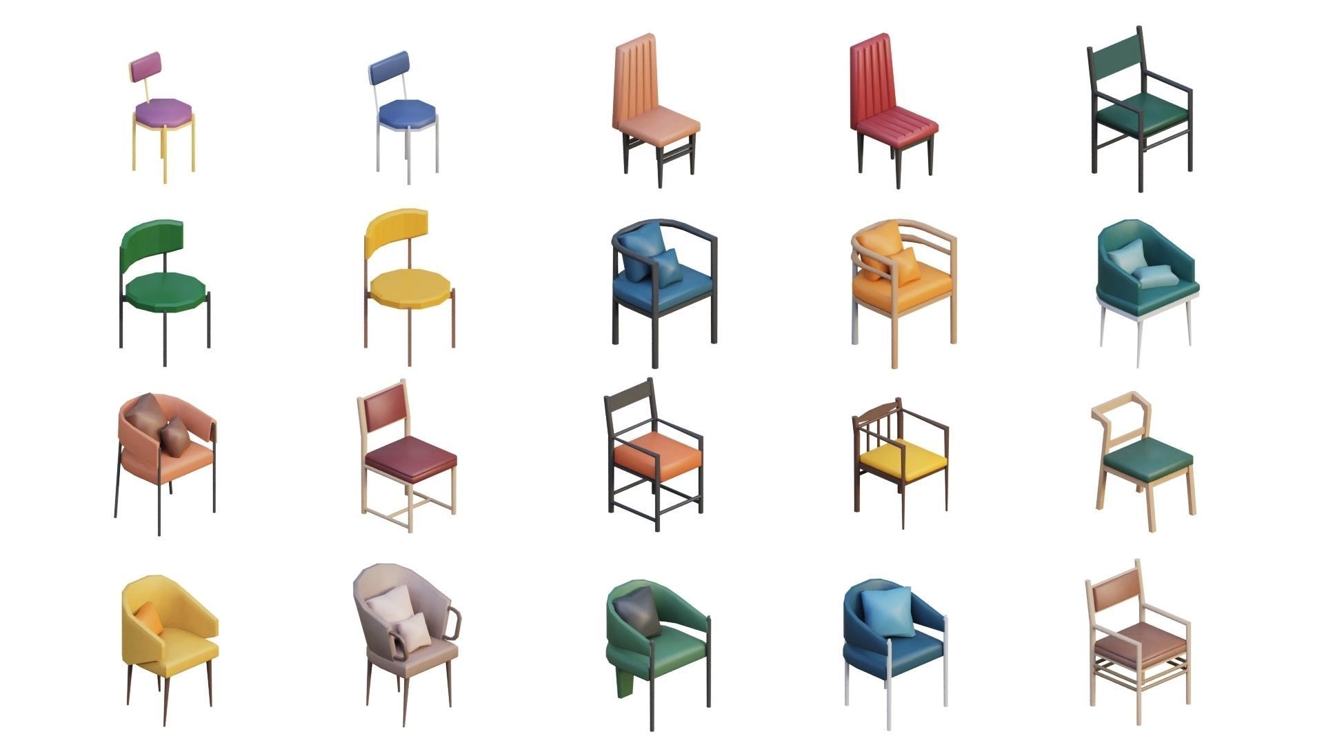 Low Poly Furniture - 1000 models collection interior Vol1-Vol2 Low-poly 3D model_5