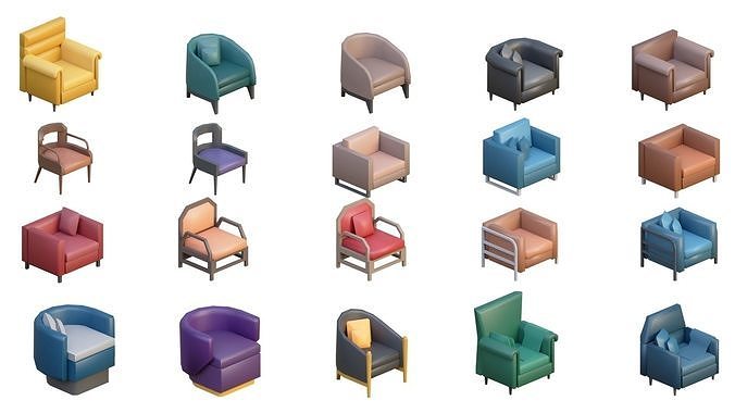 Low Poly Furniture - 1000 models collection interior Vol1-Vol2 Low-poly 3D model 2