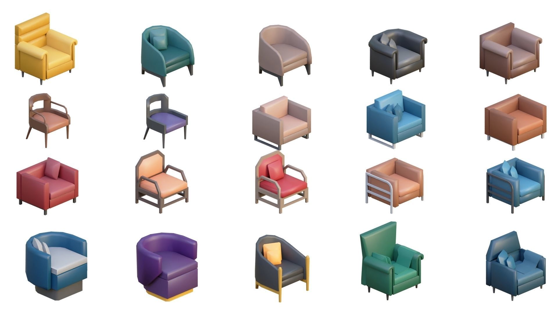Low Poly Furniture - 1000 models collection interior Vol1-Vol2 Low-poly 3D model_1