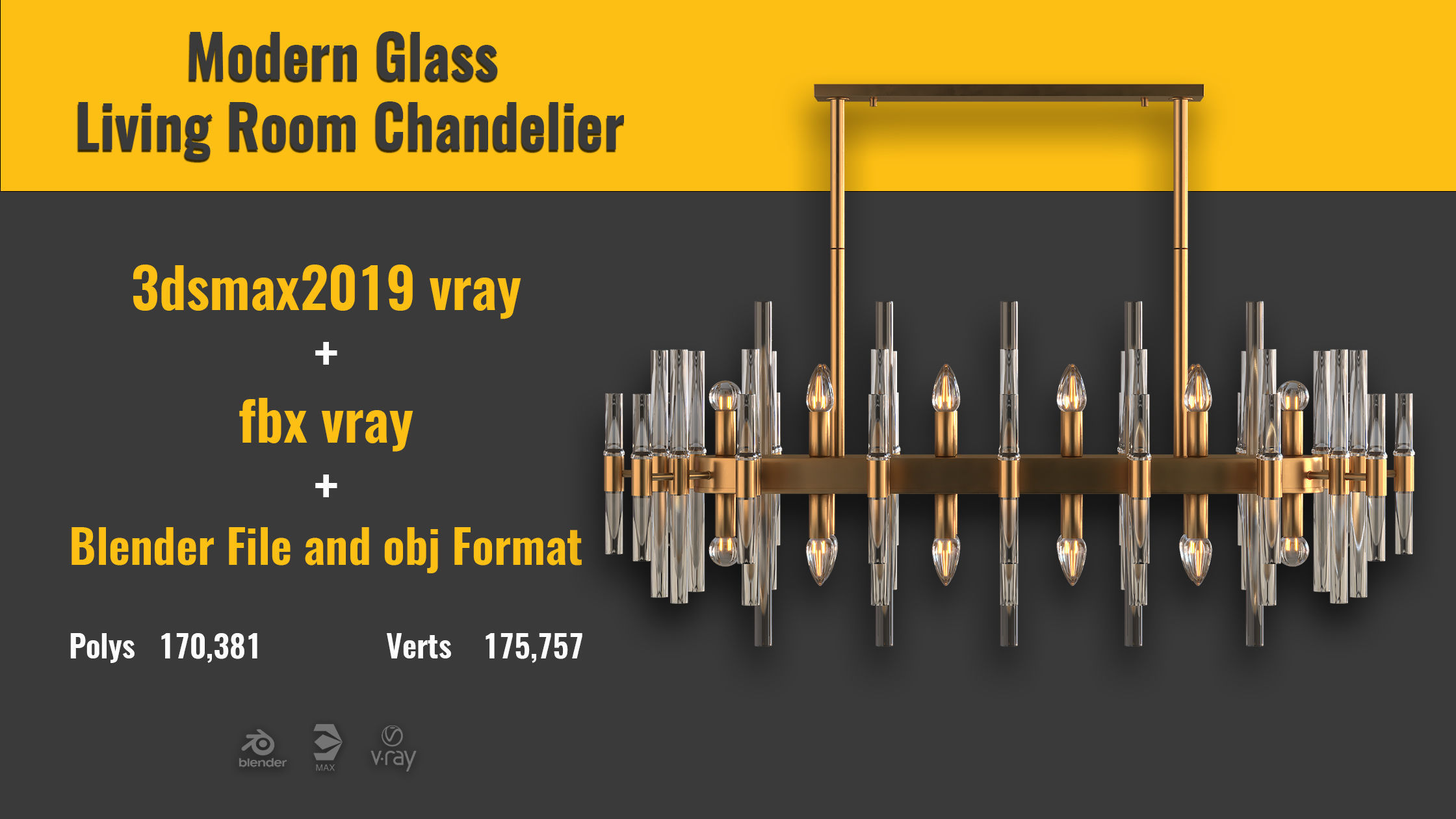 Modern Glass Living Room Chandelier in Brass 3D model_1