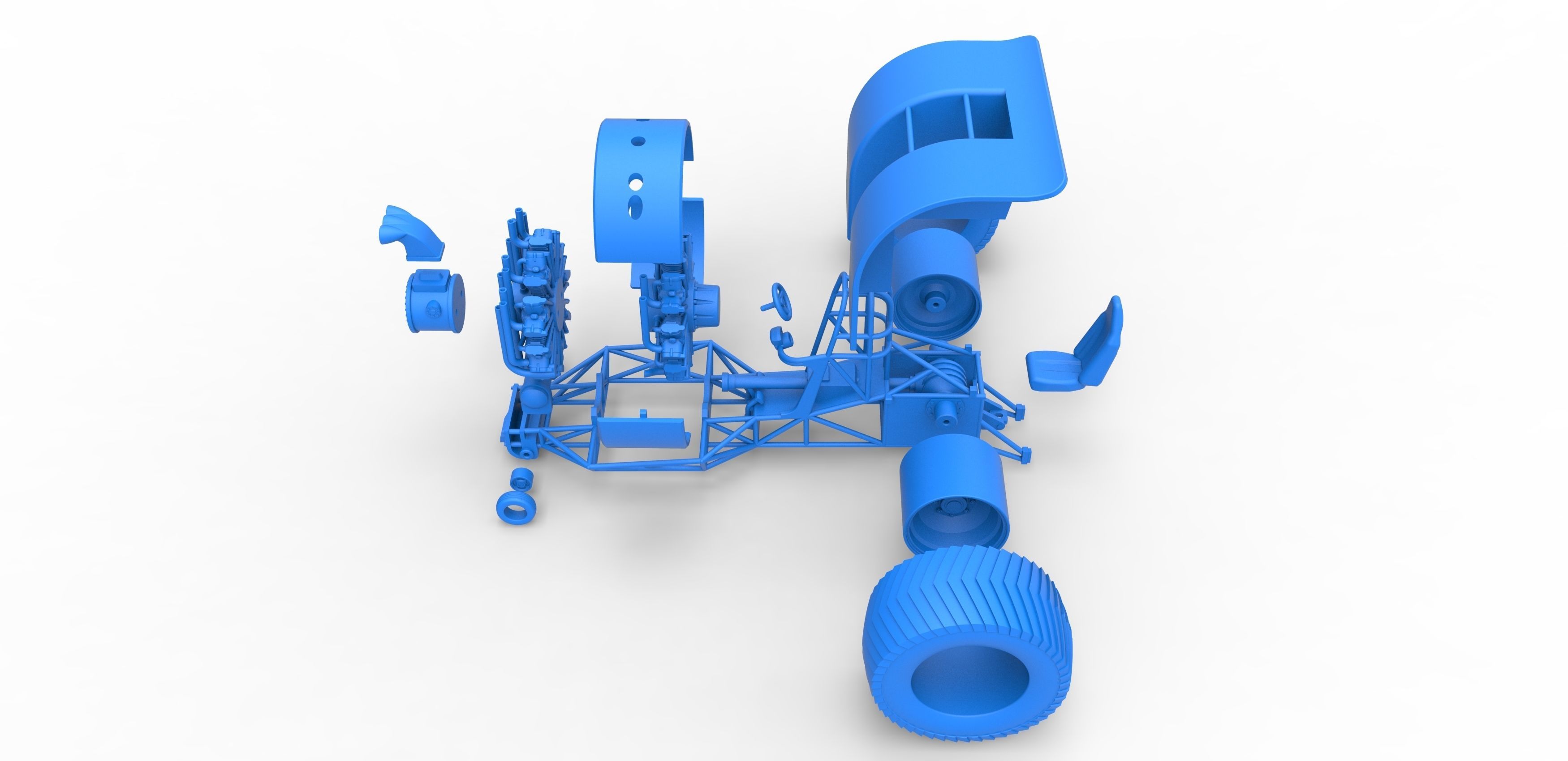Pulling tractor with radial engine Scale 1 to 25 3D print model_31