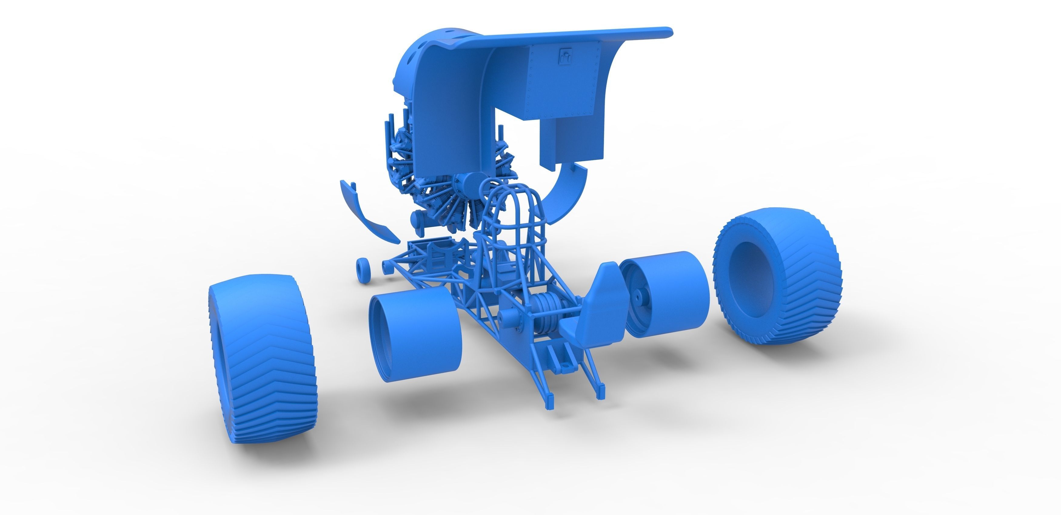 Pulling tractor with radial engine Scale 1 to 25 3D print model_33