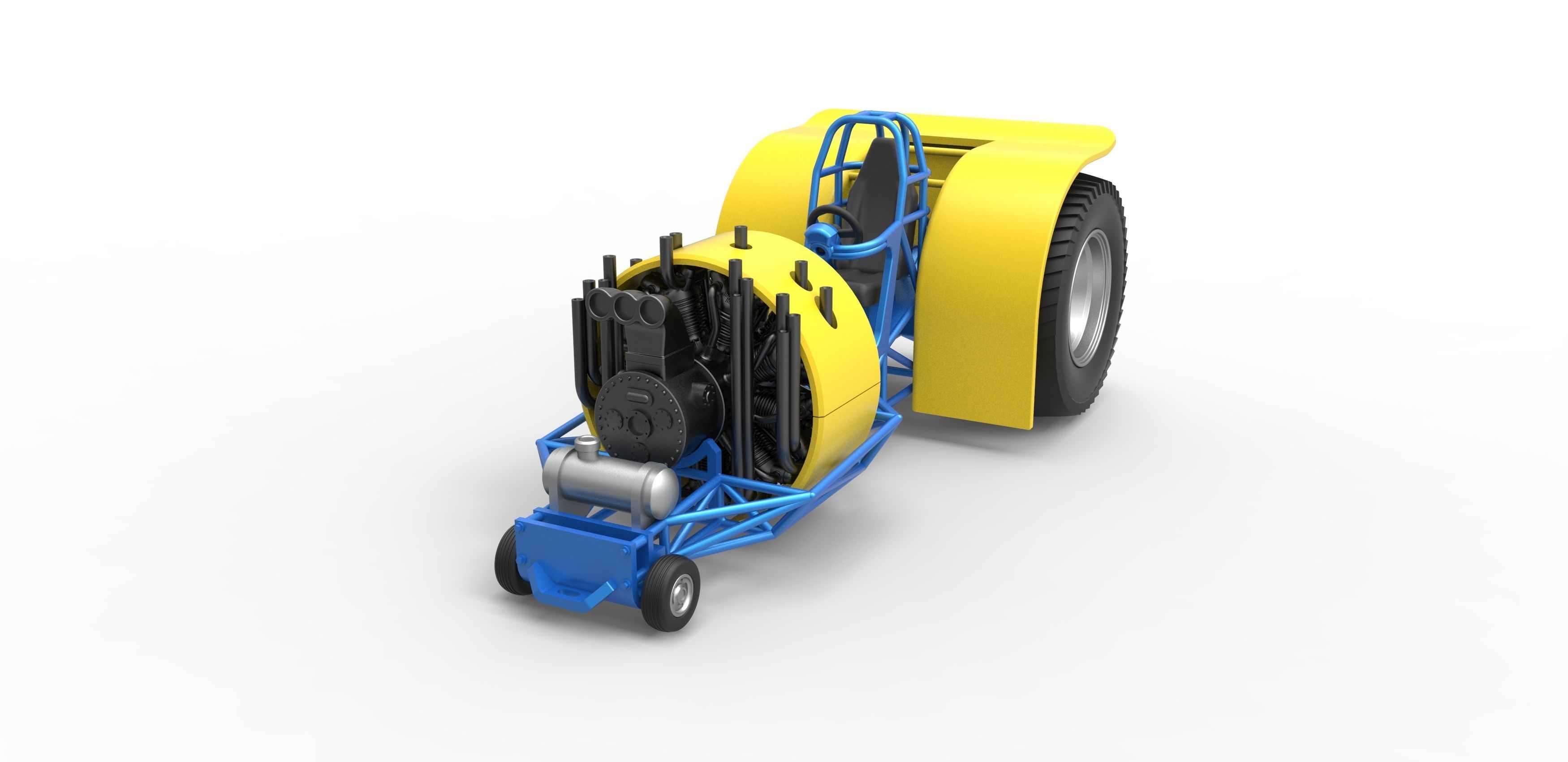 Pulling tractor with radial engine Scale 1 to 25 3D print model_3