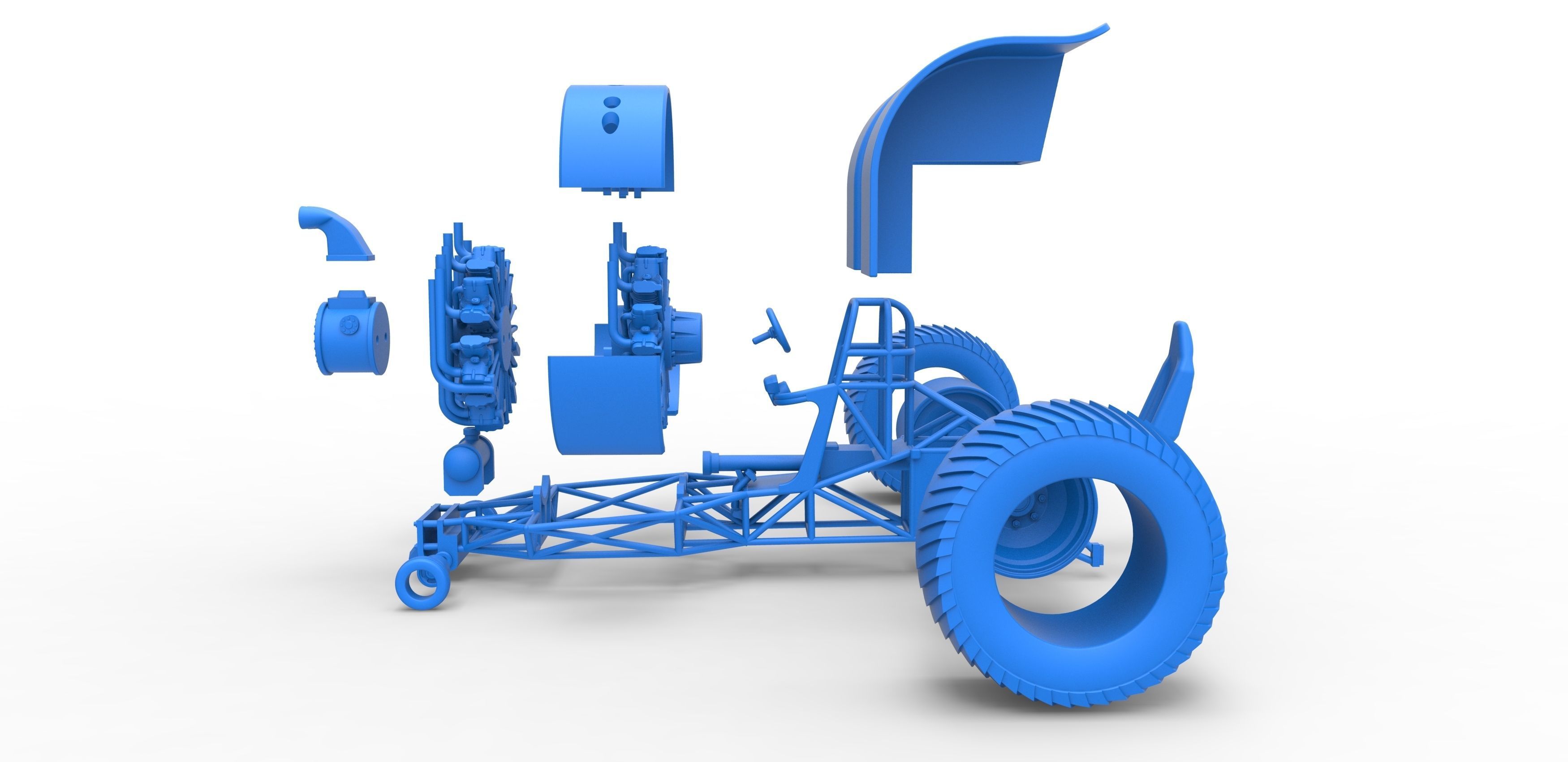 Pulling tractor with radial engine Scale 1 to 25 3D print model_30