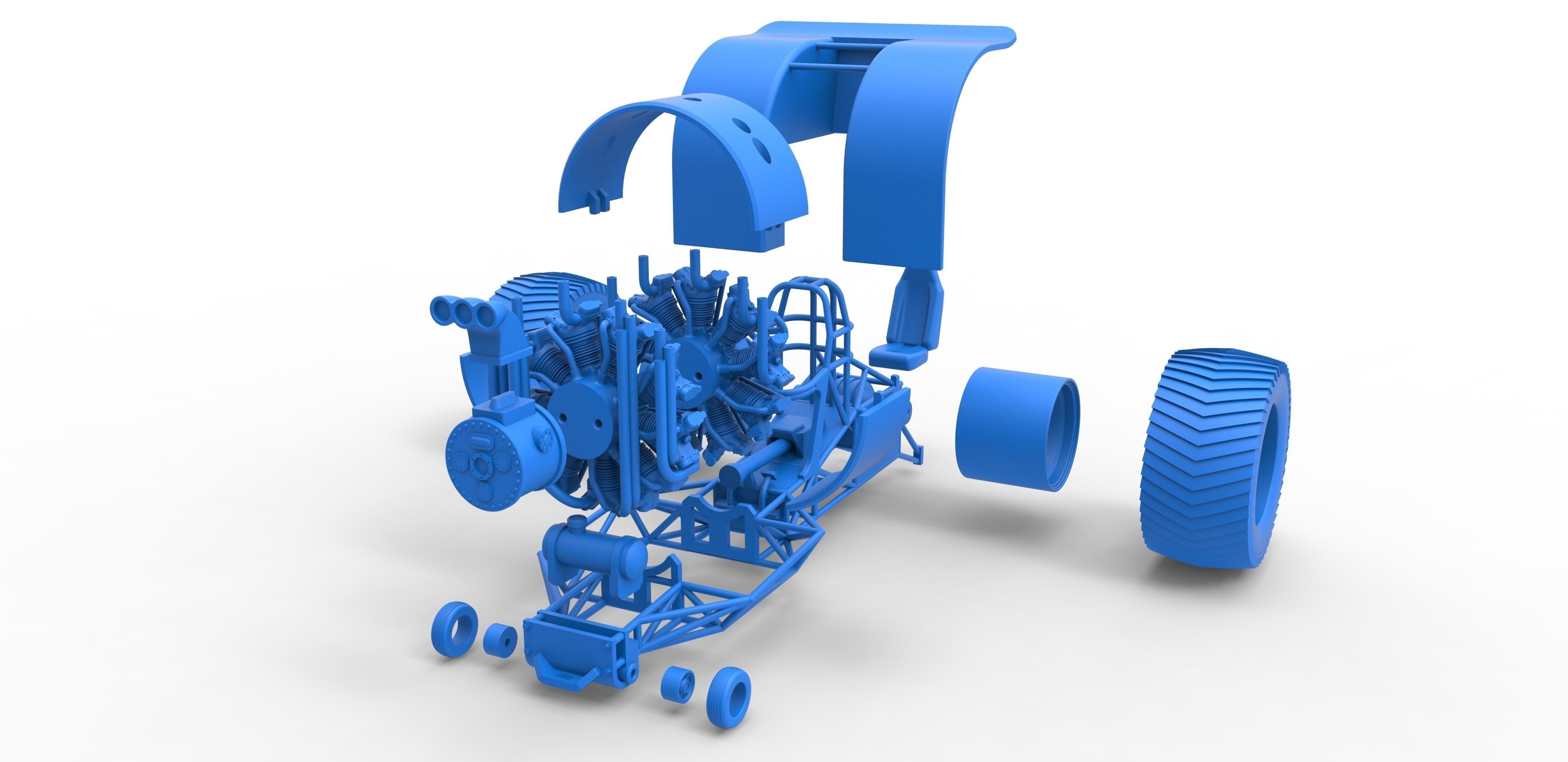 Pulling tractor with radial engine Scale 1 to 25 3D print model_29