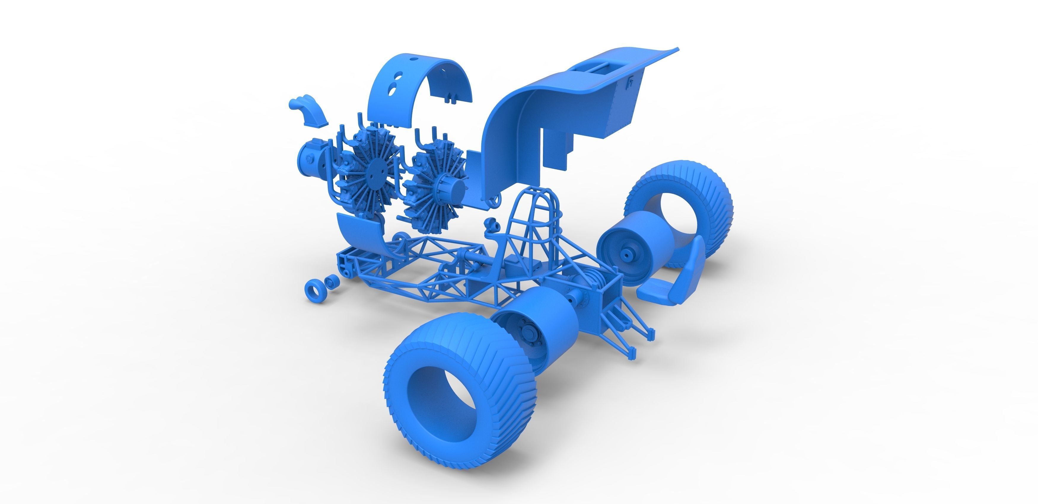 Pulling tractor with radial engine Scale 1 to 25 3D print model_32