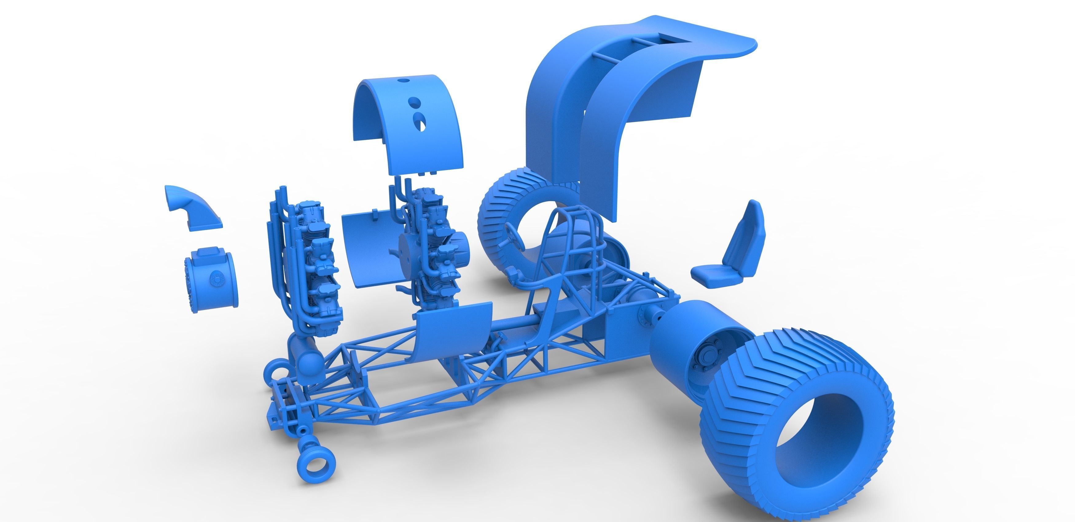 Pulling tractor with radial engine Scale 1 to 25 3D print model_27