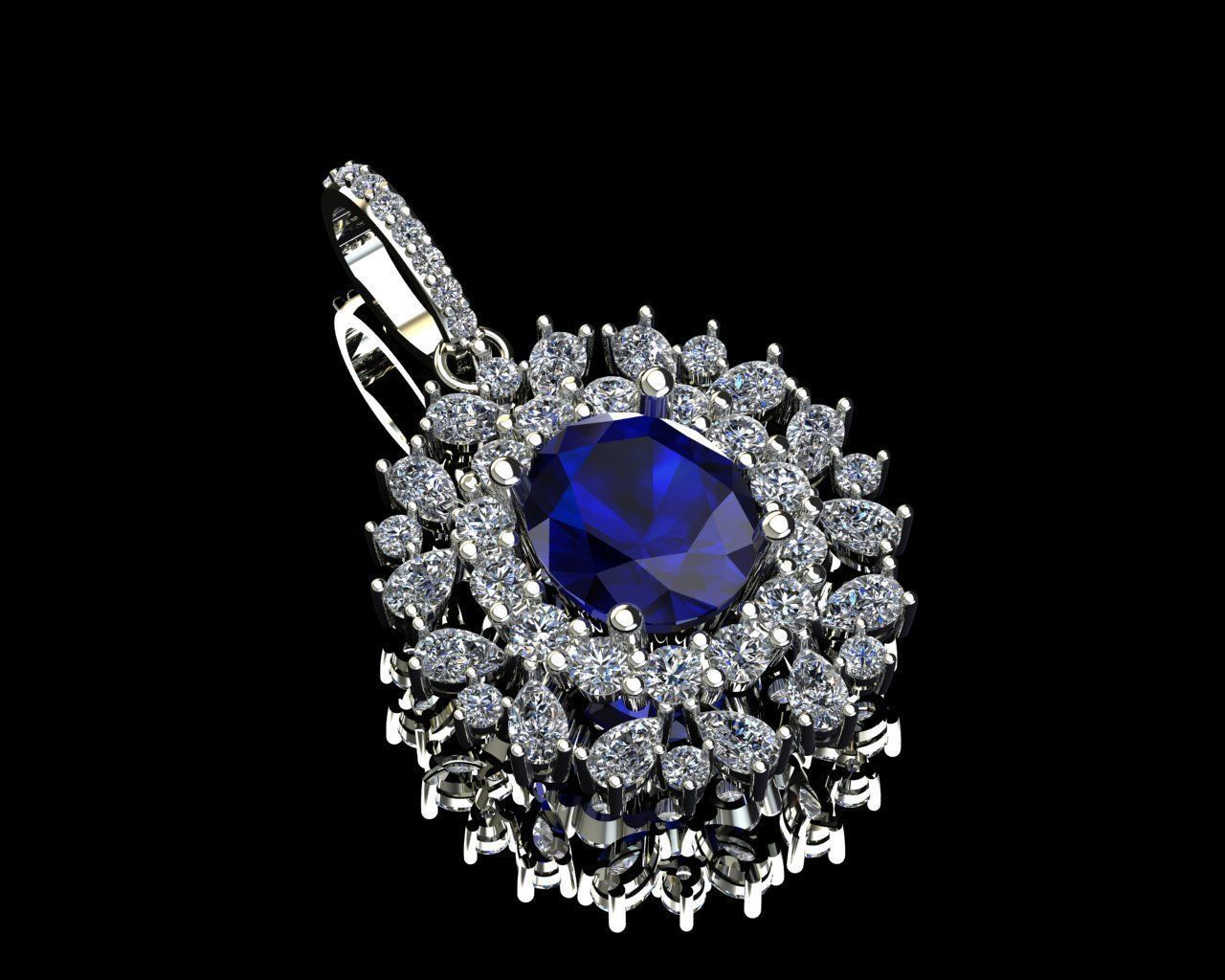 Necklace sapphire and diamond pendant 3D print model_1