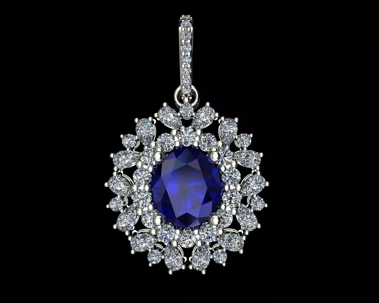 Necklace sapphire and diamond pendant 3D print model_0