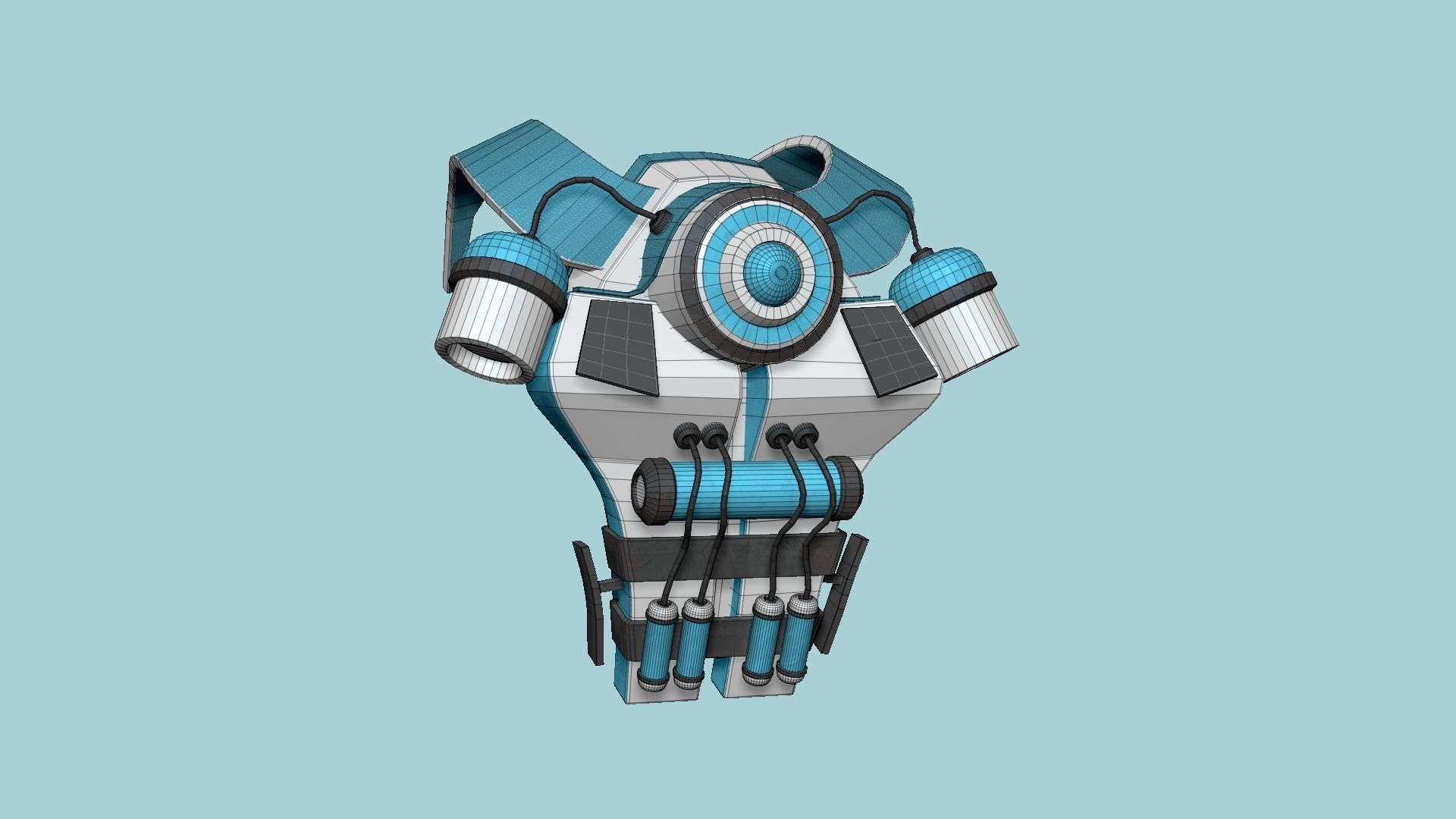 SciFi Backpack B04 White Blue - Fashion Character Design Low-poly 3D model_6