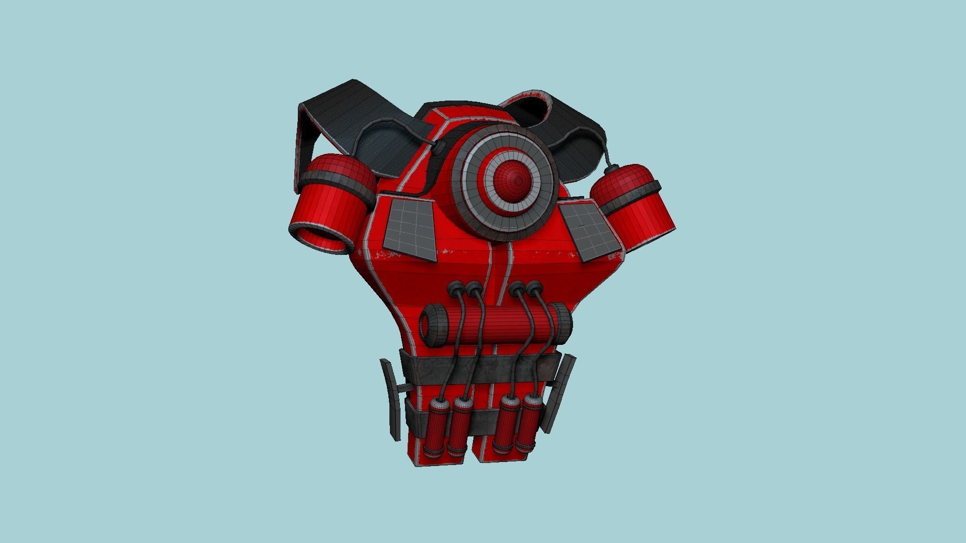 SciFi Backpack B07 Red - Fashion Character Design Low-poly 3D model_6
