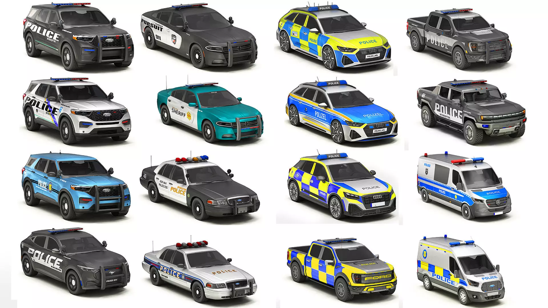 Police Cars Pack Low-poly 3D model_0