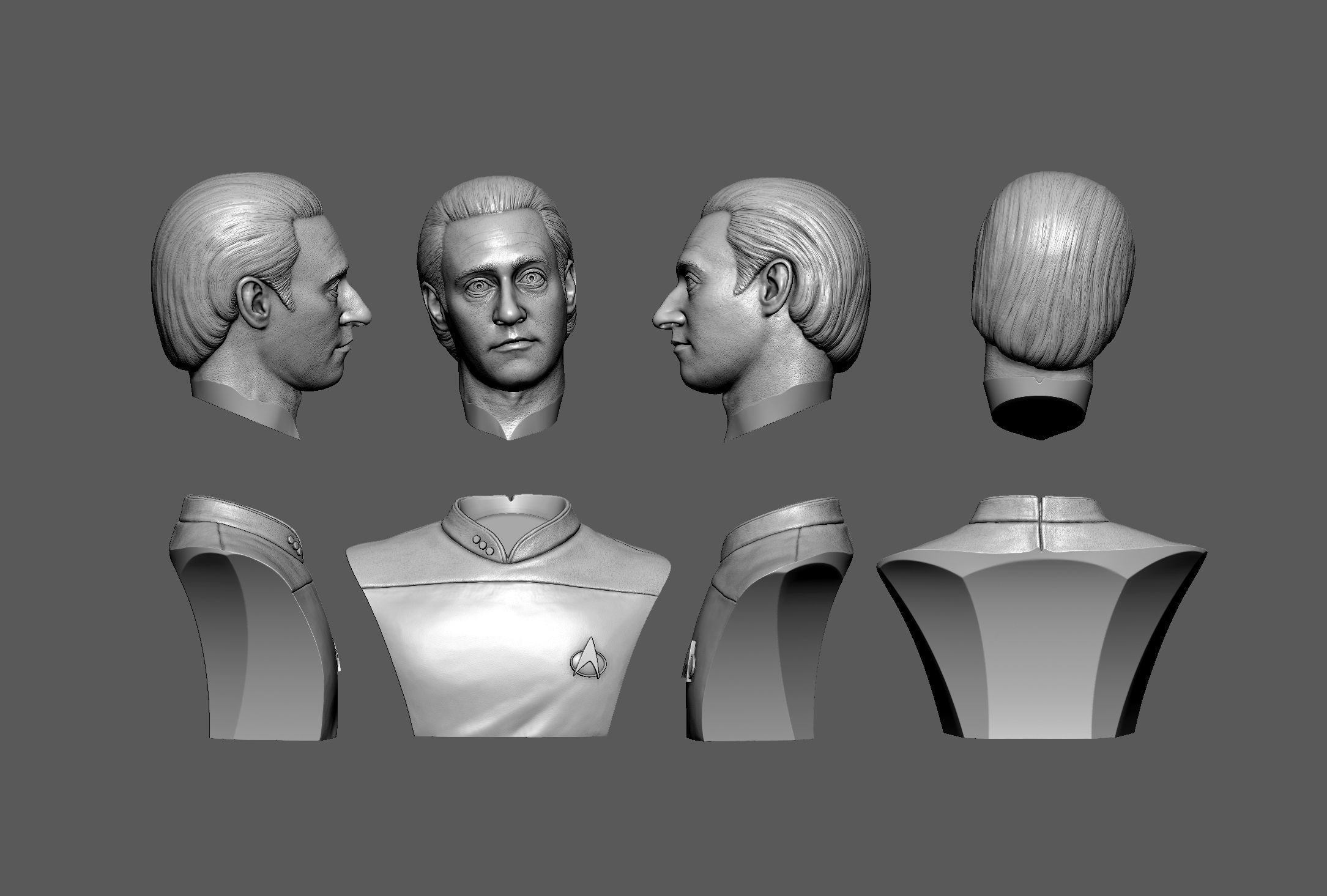 Brent Spiner as Lt Commander Data bust Printable 3D Model 3D print model_9
