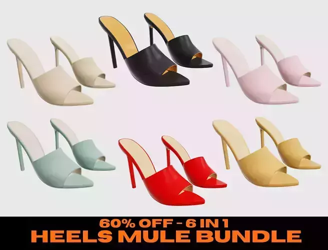 High Heels Mule Sandals Leather - Bundle 3D Model Collection