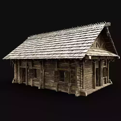 VILLAGE HOUSE ENTERABLE GENERIC WOODEN COTTAGE HUT SHELTER AAA Low-poly 3D model