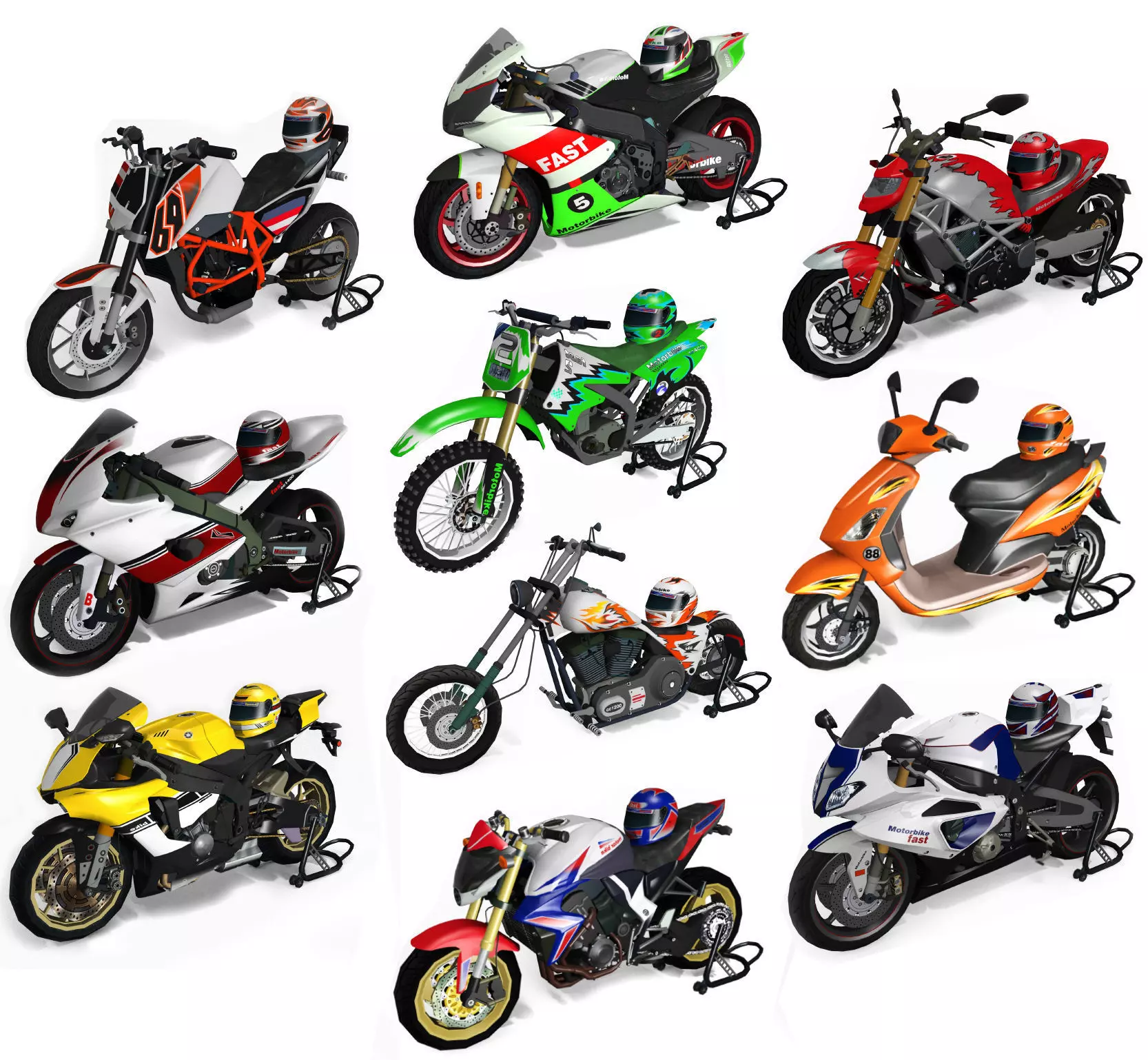Motorbikes pack Low-poly 3D model
