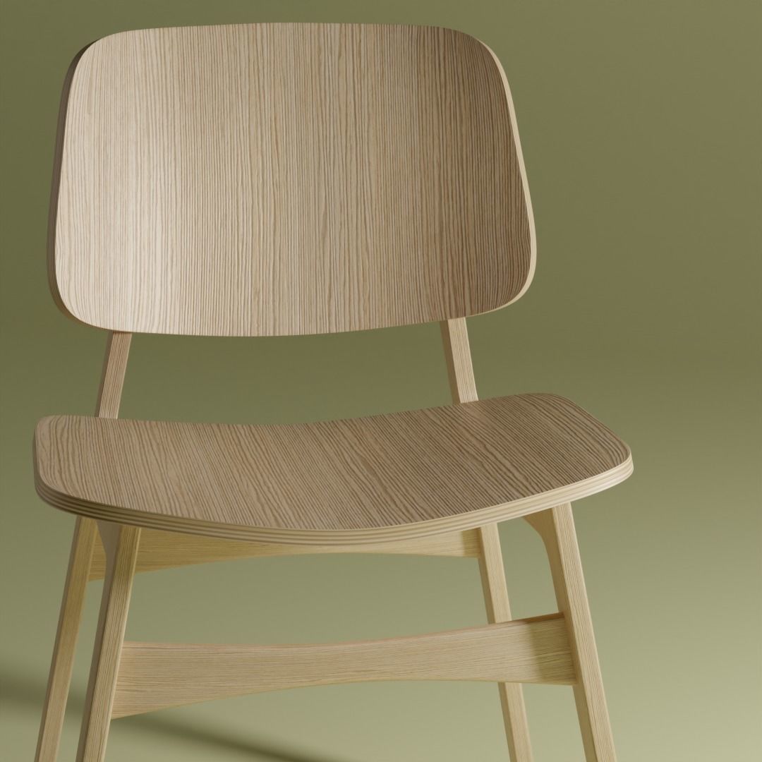 Modern Wooden Seamless Chair -  Designer Chair 001 3D model_2