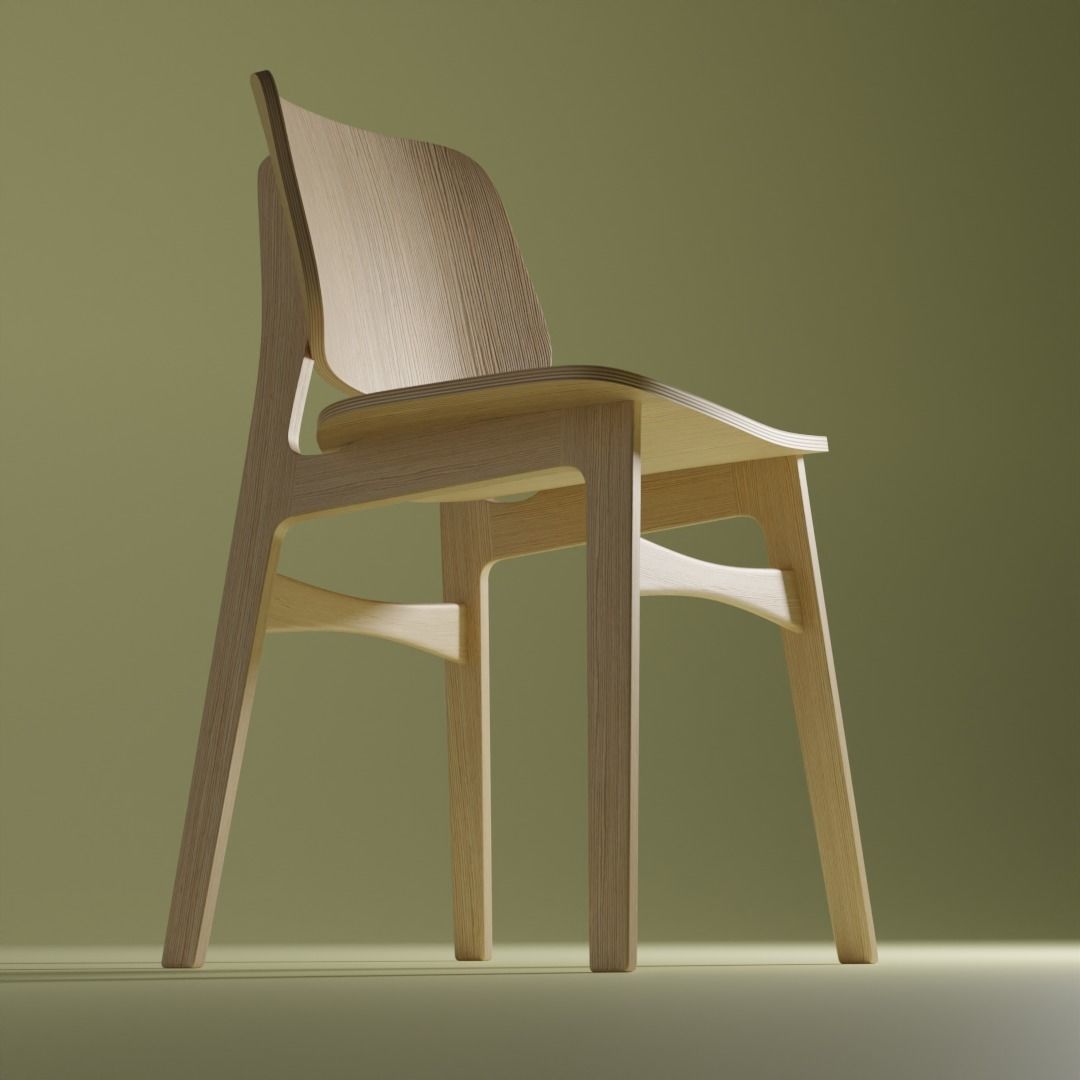 Modern Wooden Seamless Chair -  Designer Chair 001 3D model_6