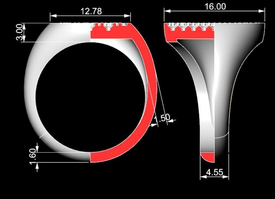 Signet rings set ELLIPSE top 3D print model_12
