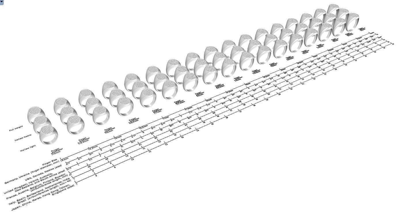 Signet rings set ELLIPSE top 3D print model_2