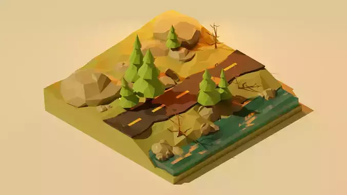 3D Landscape with trees and road Free low-poly 3D model