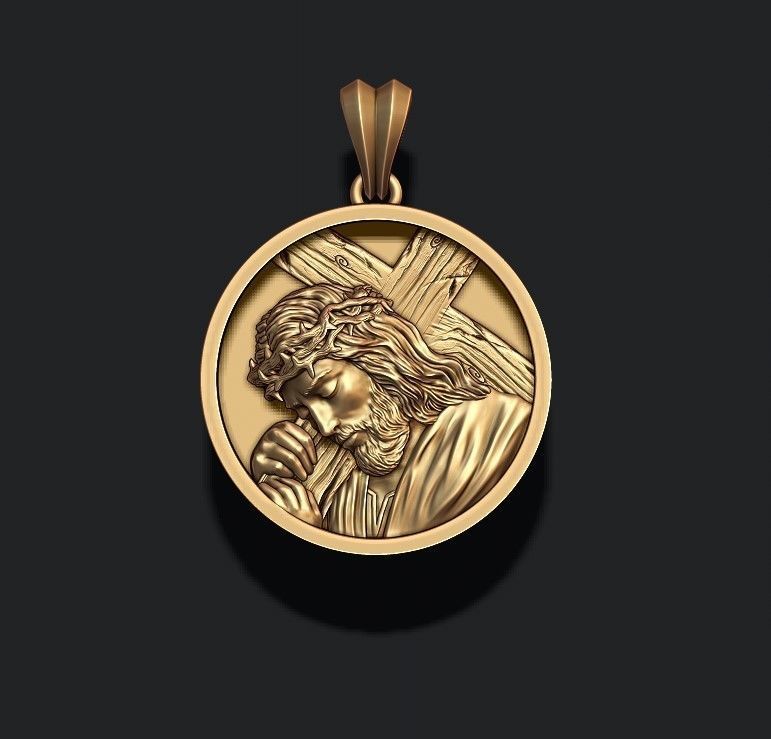 Jesus with cross round pendant 3D print model_1
