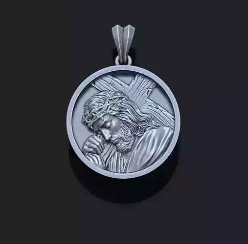Jesus with cross round pendant