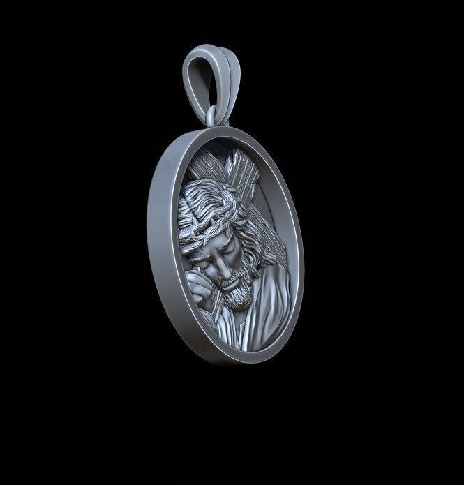 Jesus with cross round pendant 3D print model_5