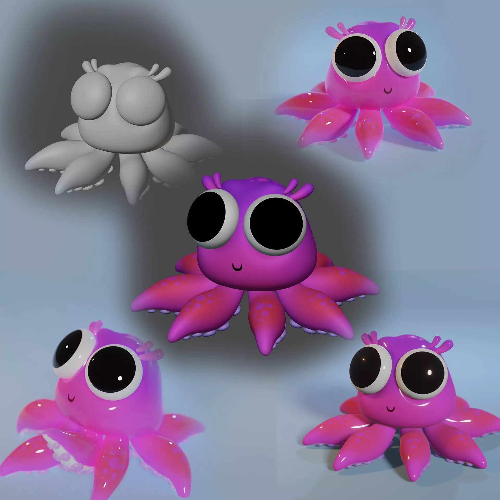 octopus cute Low-poly 3D model_0