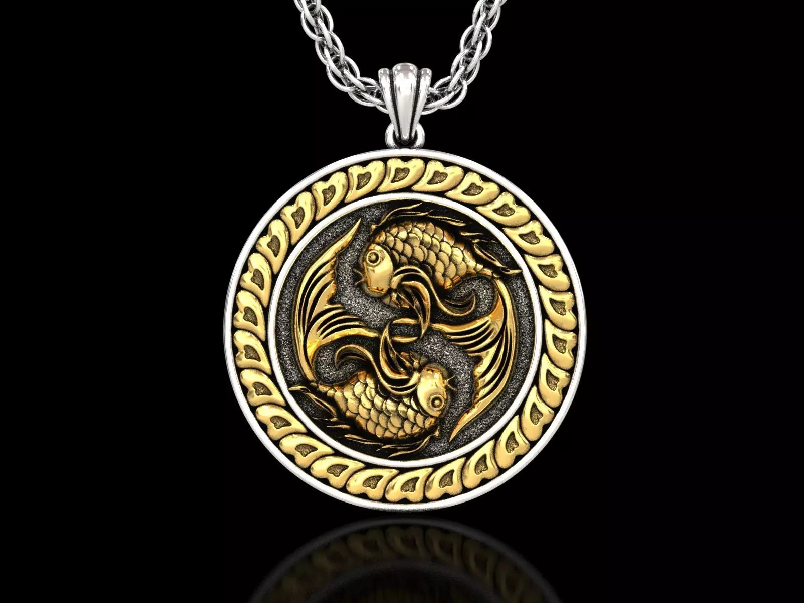 The Pisces Zodiac Sign Fishes Medallion Pendant v3 3D print model_0