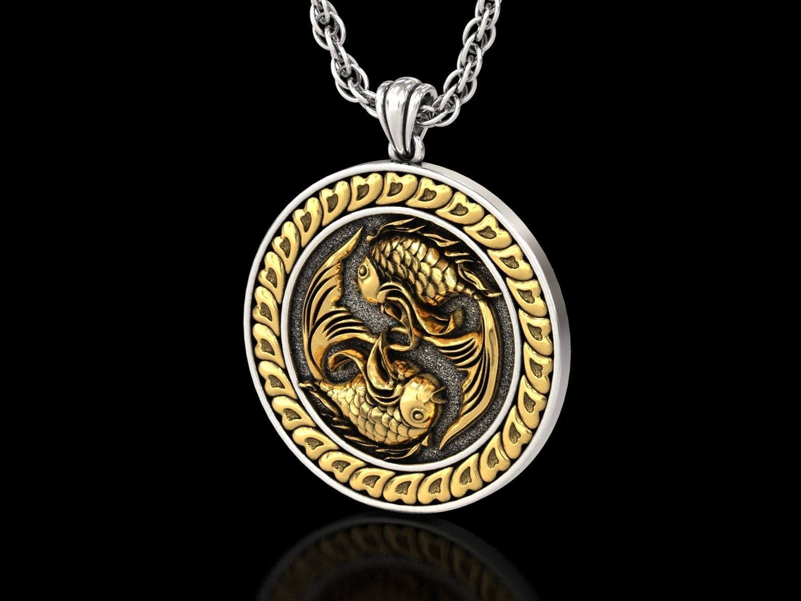The Pisces Zodiac Sign Fishes Medallion Pendant v3 3D print model_3