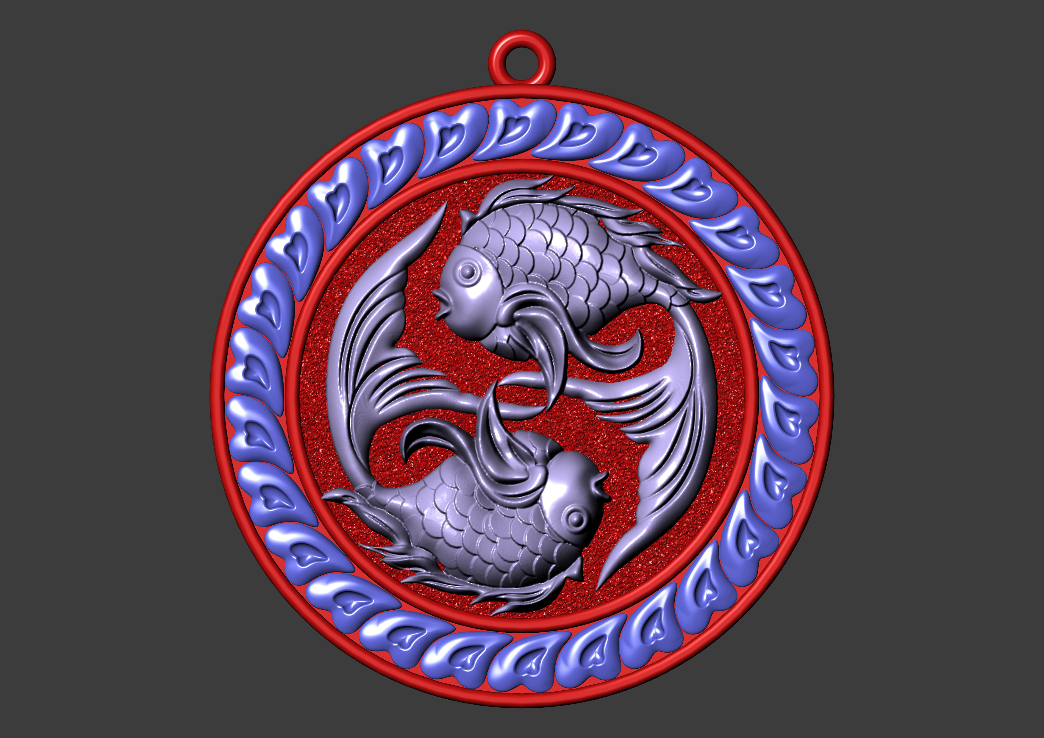 The Pisces Zodiac Sign Fishes Medallion Pendant v3 3D print model_23