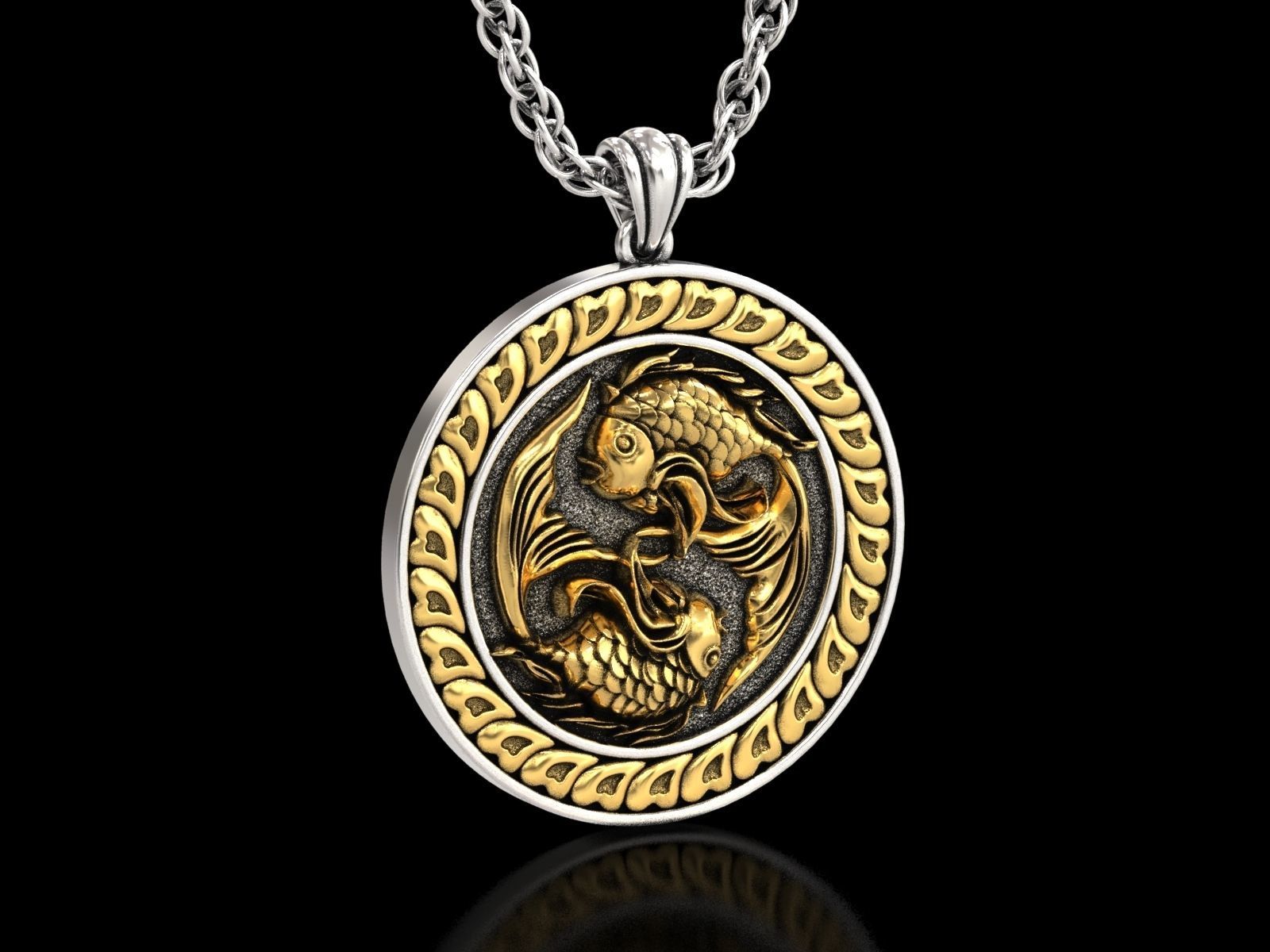 The Pisces Zodiac Sign Fishes Medallion Pendant v3 3D print model_4