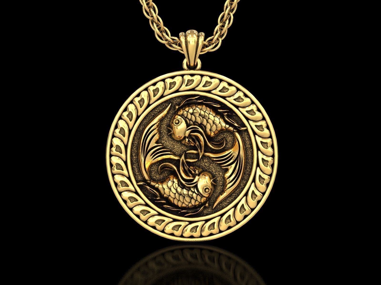 The Pisces Zodiac Sign Fishes Medallion Pendant v3 3D print model_1