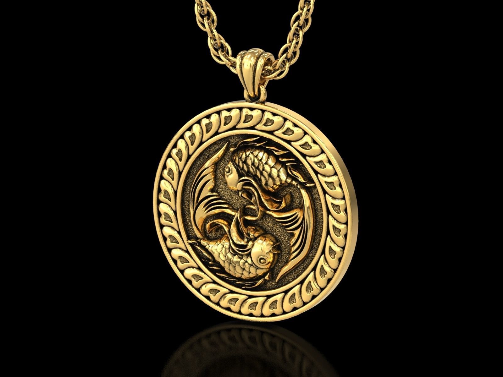 The Pisces Zodiac Sign Fishes Medallion Pendant v3 3D print model_13