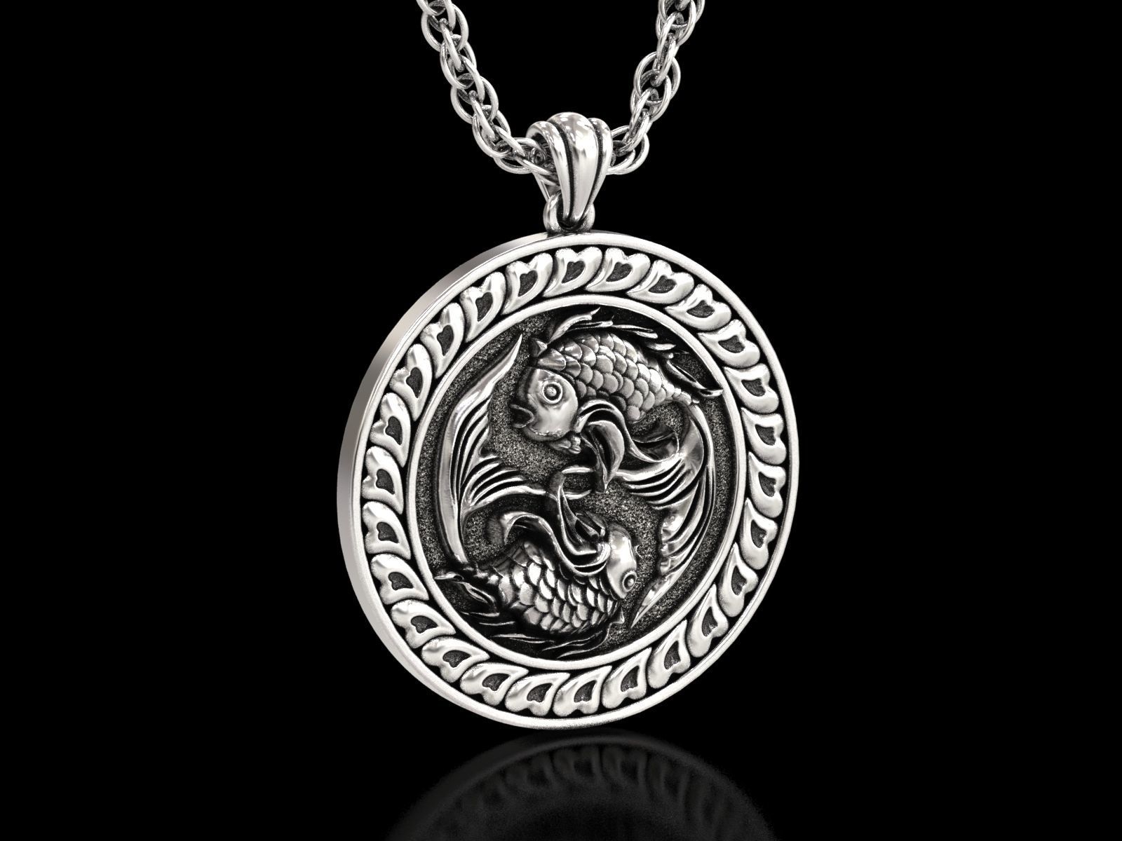 The Pisces Zodiac Sign Fishes Medallion Pendant v3 3D print model_11