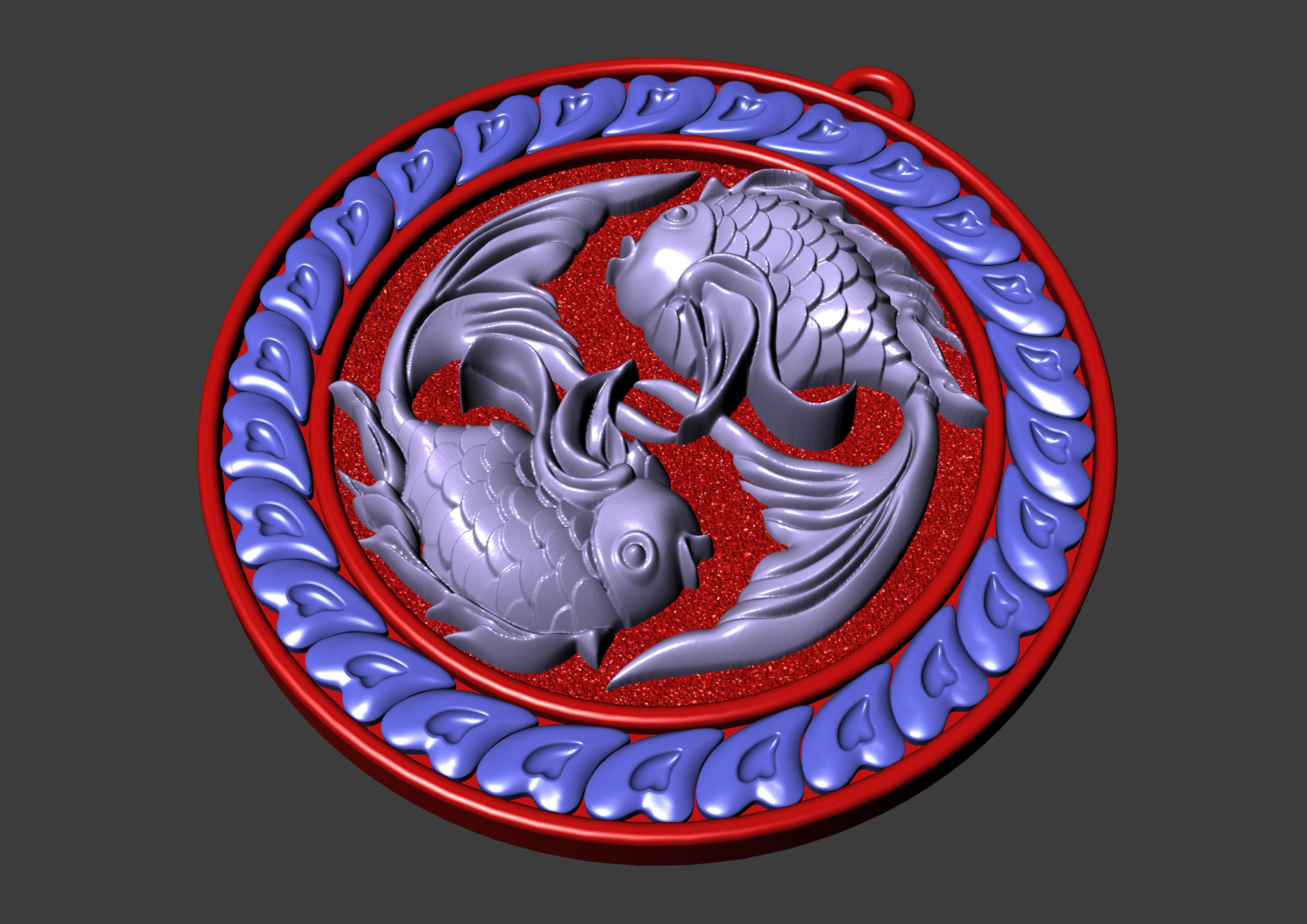 The Pisces Zodiac Sign Fishes Medallion Pendant v3 3D print model_20