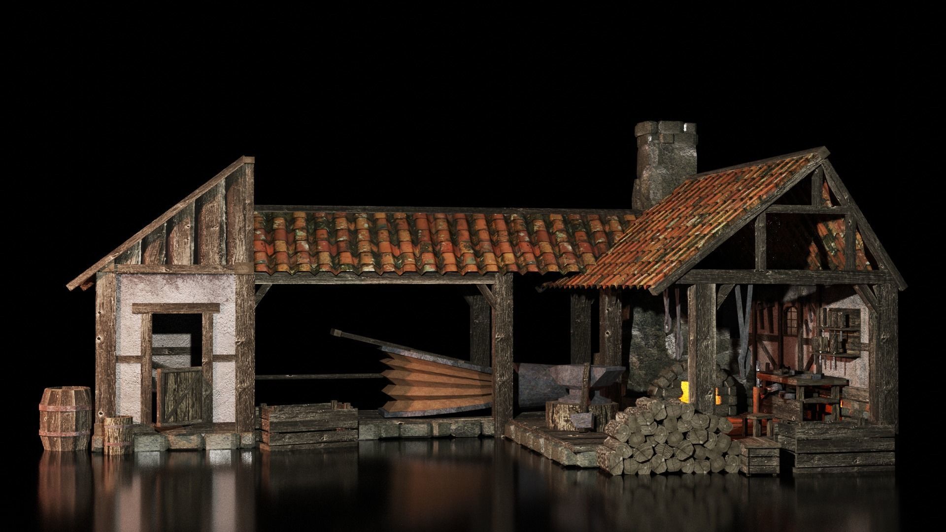 medieval forge Low-poly 3D model_1