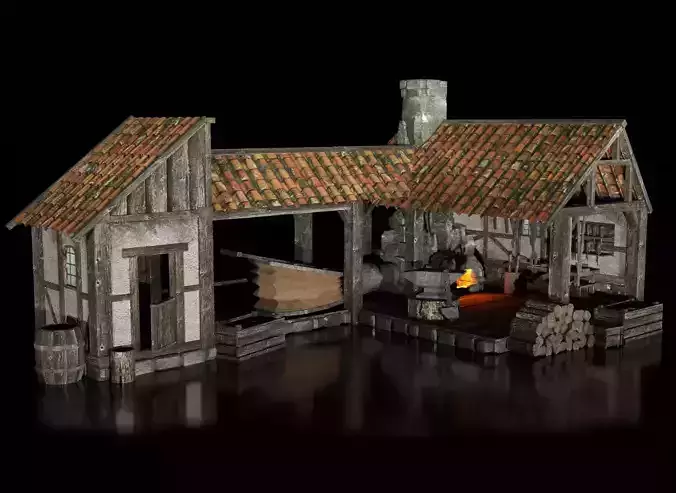 medieval forge Low-poly 3D model